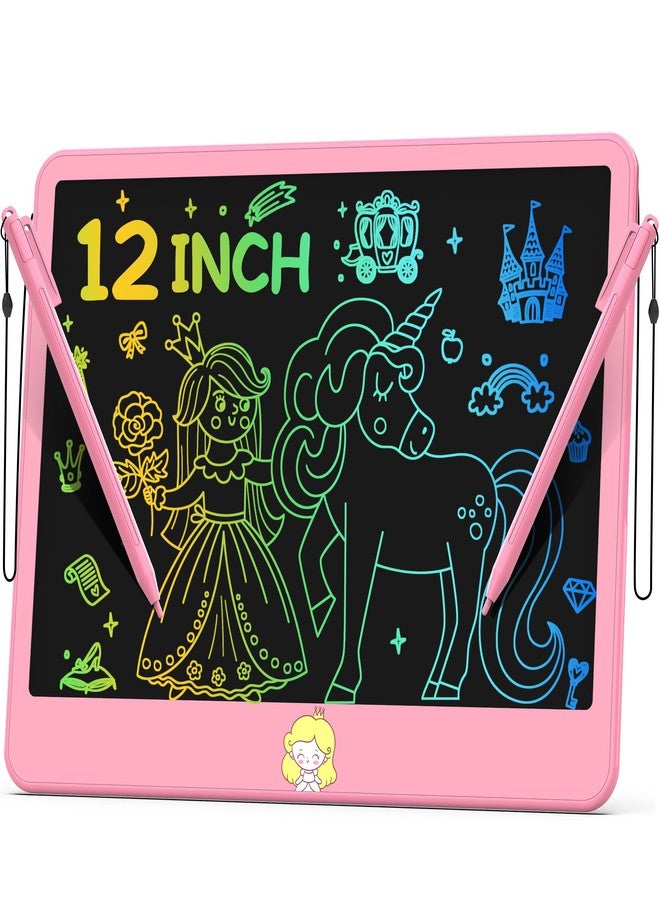 hockvill لوحة كتابة هوكفيل LCD مقاس 12 بوصة، ألعاب للأولاد والبنات، لوحة رسم للأطفال من عمر 3 إلى 7 سنوات، لوحة رسم قابلة للمسح للأطفال الصغار، مستلزمات السفر، هدية عيد الطفل في يوم الكريسماس - وردي - Image 1